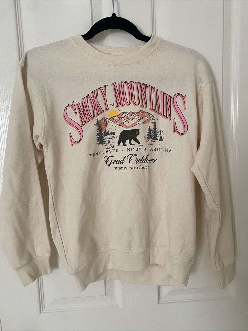 Simply Southern Cream Smoky Mountains Crewneck with Pink & Orange Graphic